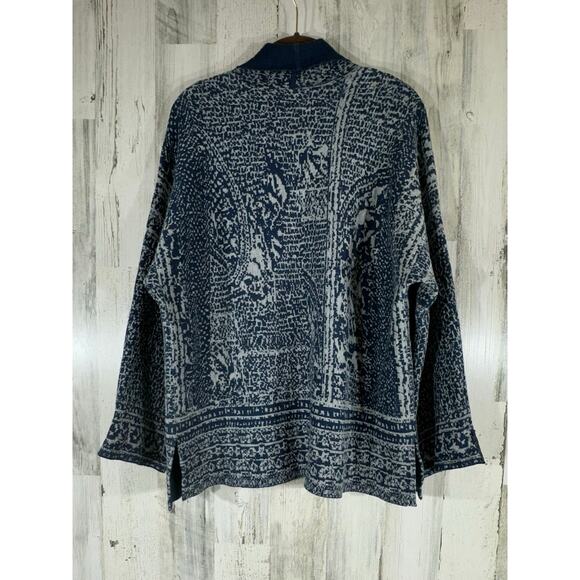 PureJill J Jill Artisanal Jacquard Cardigan Sweater Small Open Front Blue Gray - Picture 3 of 9